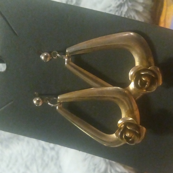 80's rose drop stud earrings - Picture 2 of 3